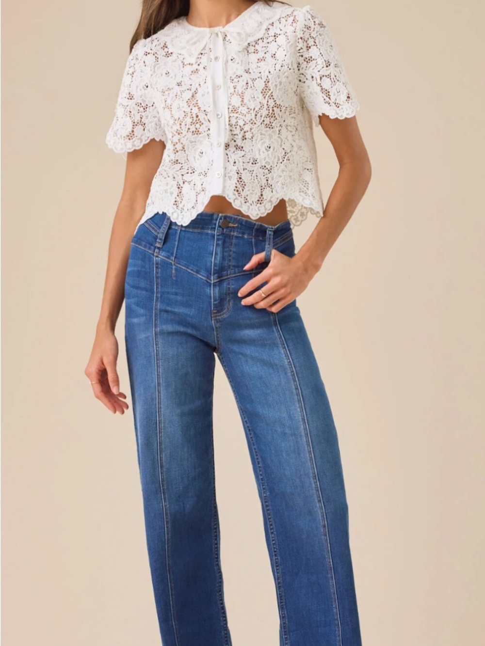 Altar'd State Katherine Blue High-Rise Wide-Leg Jeans with Front Seams